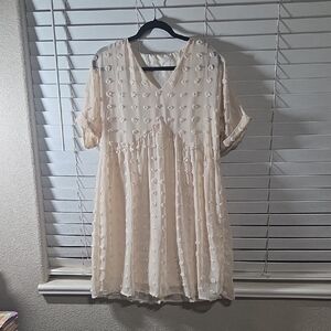 SHEIN Cream Textured V-Neck Mini Dress